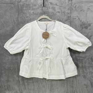 NEW Aaron & Amber Tie Front Peplum Blouse Size Large Cotton Coquette Girly NWT